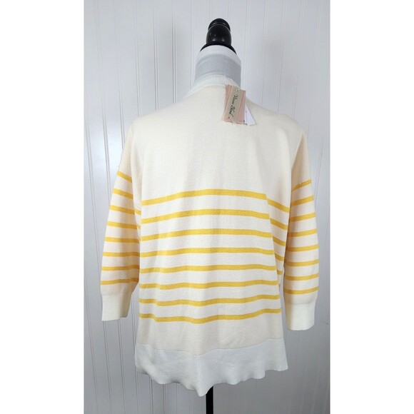 Philosophy White & Yellow Striped V Neck 3/4 Sleeve Sweater Women's Size 1X - Picture 4 of 16